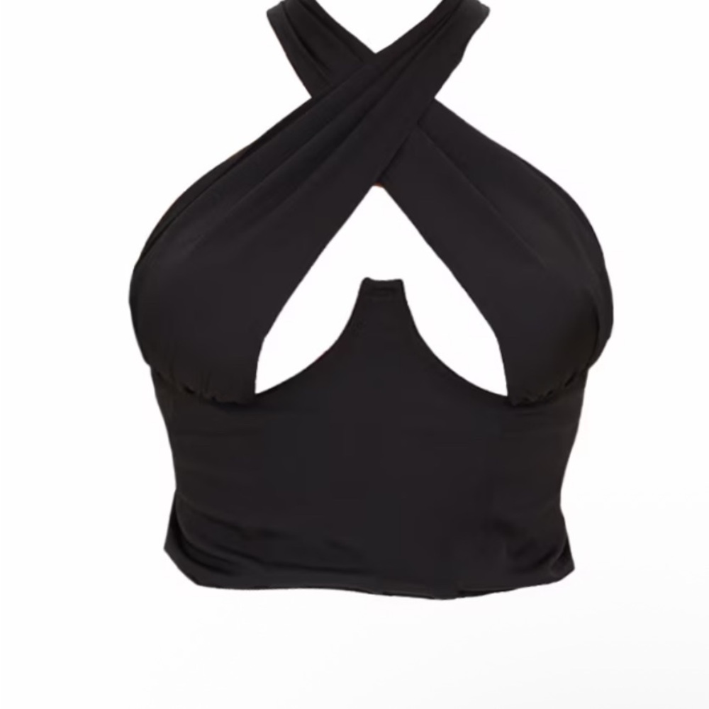 PLT Black Woven Cross Over Zip Top